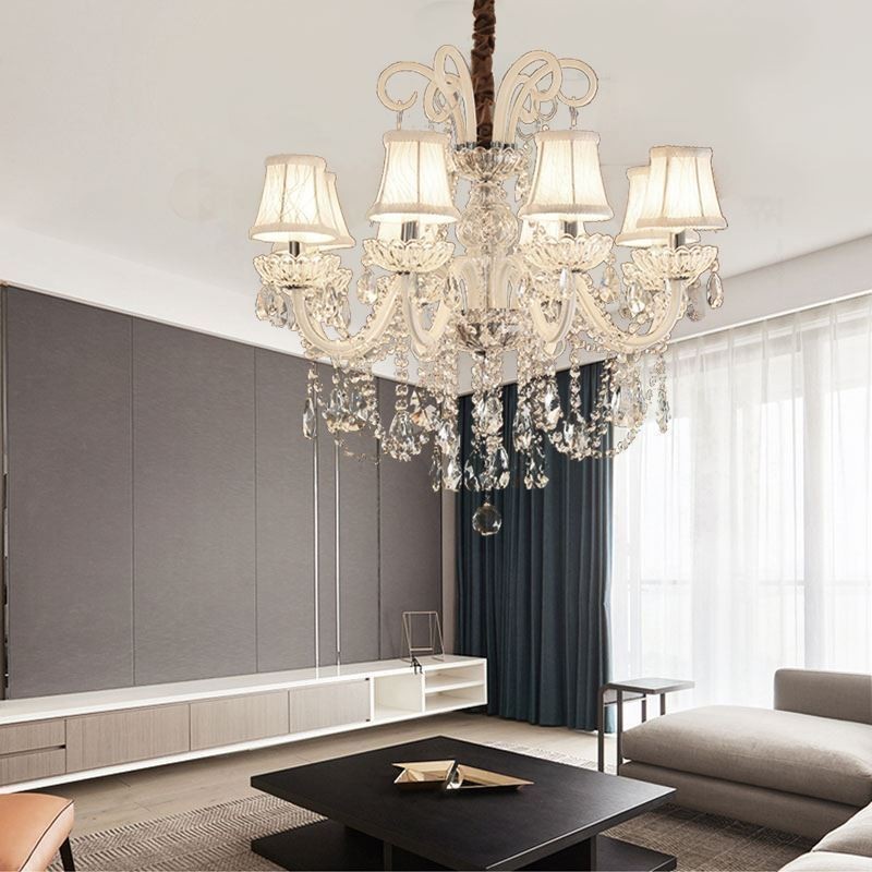 Elegantní křišťálový lustr evropské bílé závěsné světlo