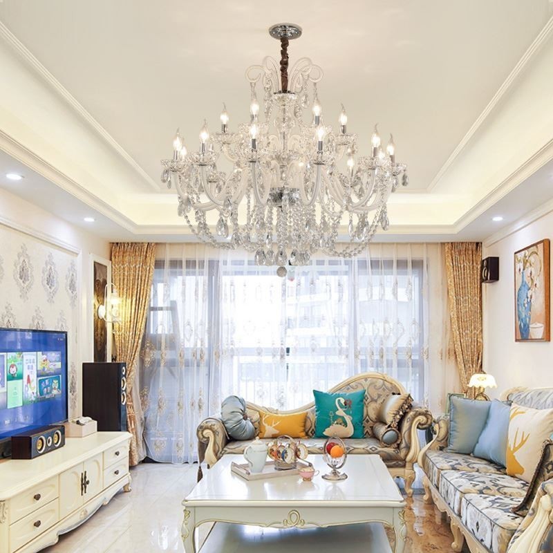 Elegantní křišťálový lustr evropské bílé závěsné světlo