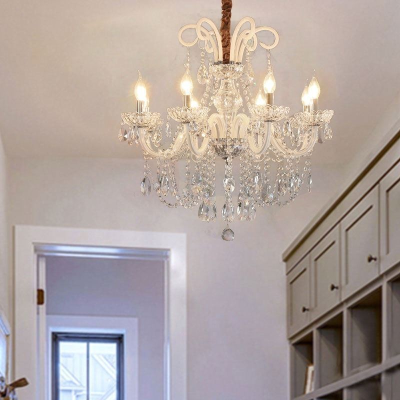 Elegantní křišťálový lustr evropské bílé závěsné světlo