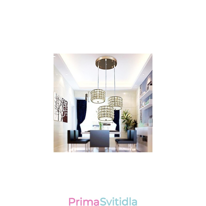 Jednoduché závěsné svítidlo se 3 světelnými krystaly
