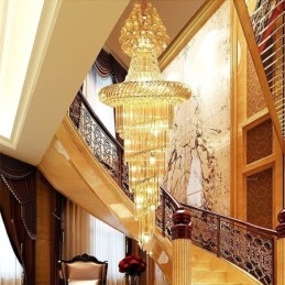Luxusní křišťálový lustr Moderní evropské elegantní dlouhé závěsné duplexní schodiště