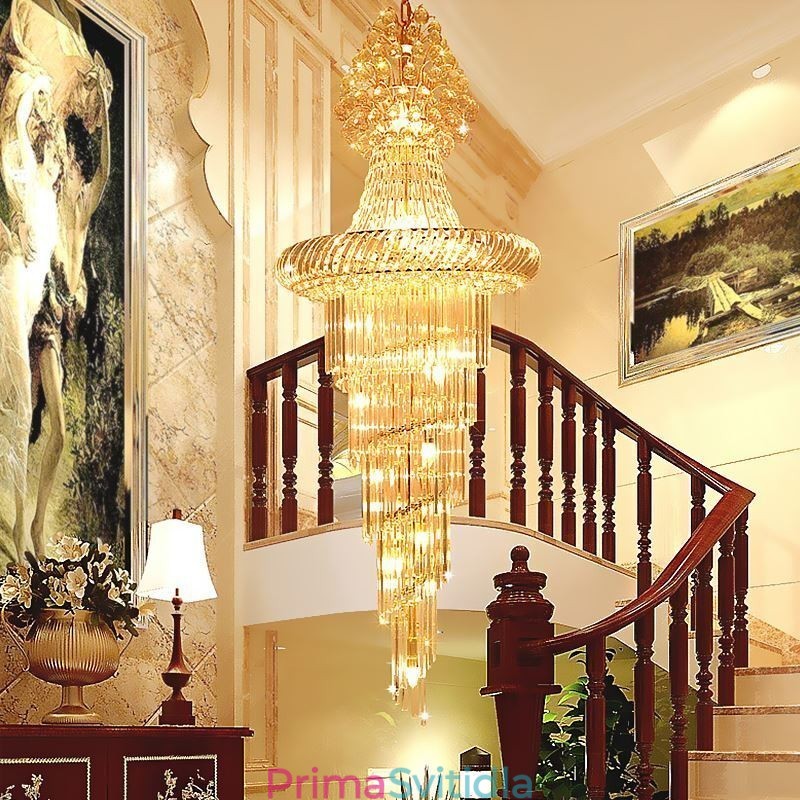 Luxusní křišťálový lustr Moderní evropské elegantní dlouhé závěsné duplexní schodiště
