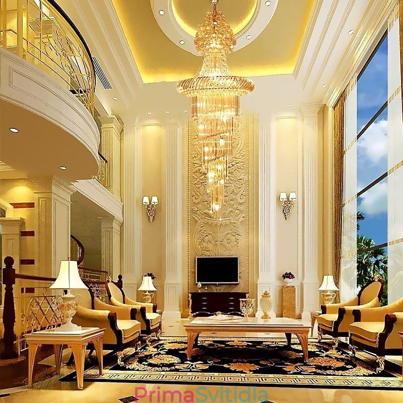 Luxusní křišťálový lustr Moderní evropské elegantní dlouhé závěsné duplexní schodiště