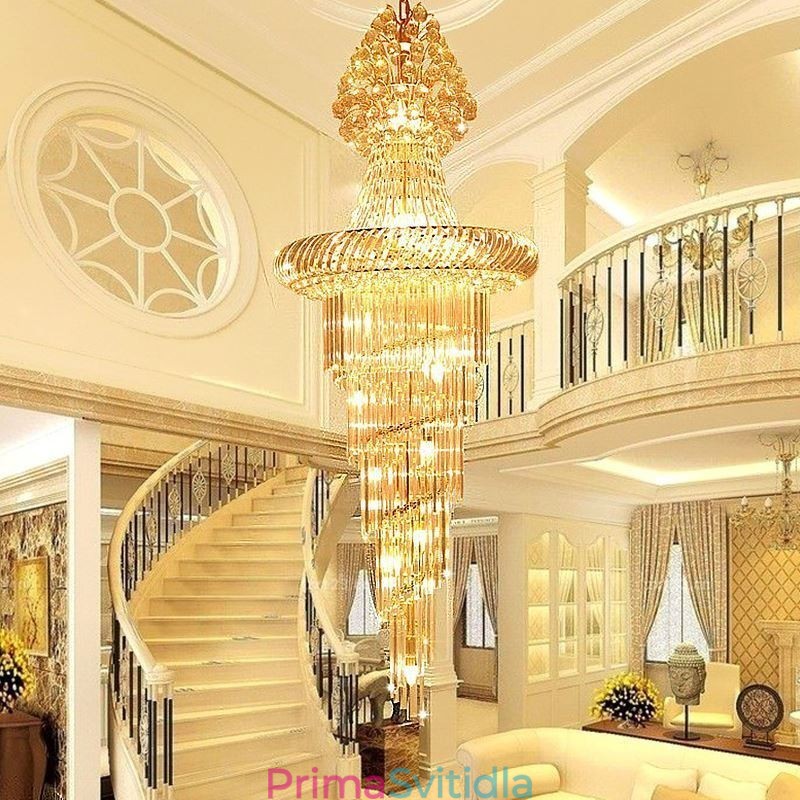 Luxusní křišťálový lustr Moderní evropské elegantní dlouhé závěsné duplexní schodiště