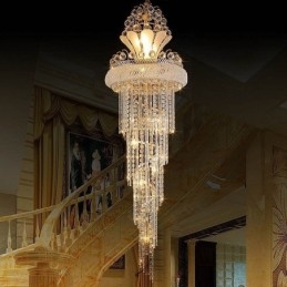 Elegantní křišťálový lustr Moderní jednoduché dlouhé závěsné duplexní schodiště