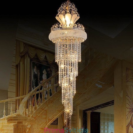 Elegantní křišťálový lustr Moderní jednoduché dlouhé závěsné duplexní schodiště Elegantní křišťálový lustr Moderní jednoduché dlouhé závěsné duplexní schodiště