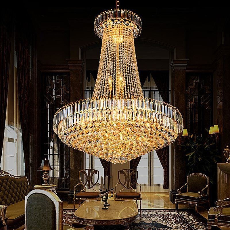 Elegantní křišťálový lustr Evropské závěsné svítidlo Dlouhé závěsné lustrové duplexní schodiště