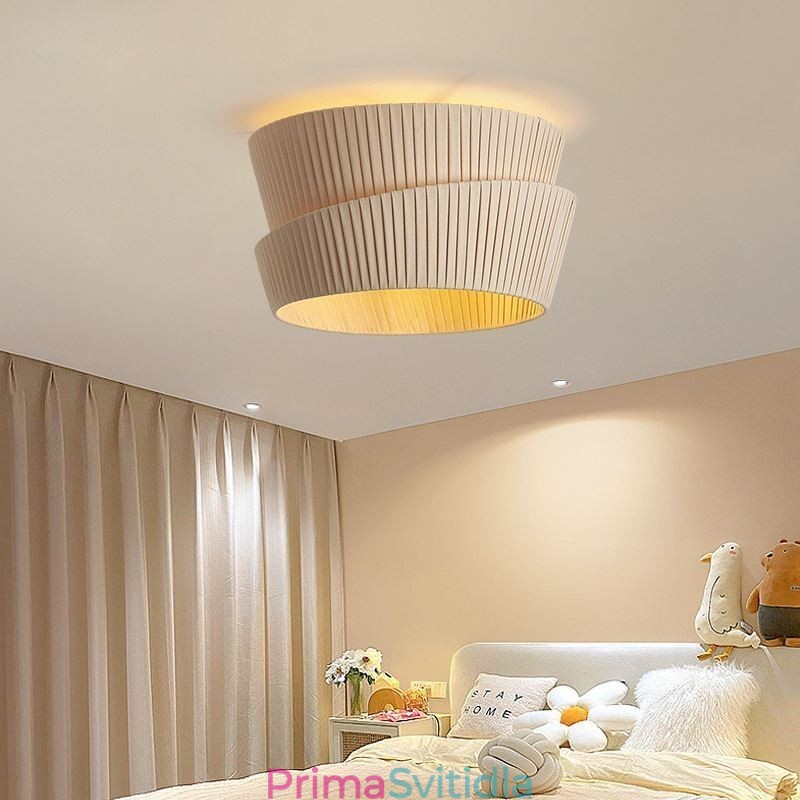 Wabi Sabi zapuštěná francouzská krémová dvouvrstvá látková stropní lampa se stínidlem