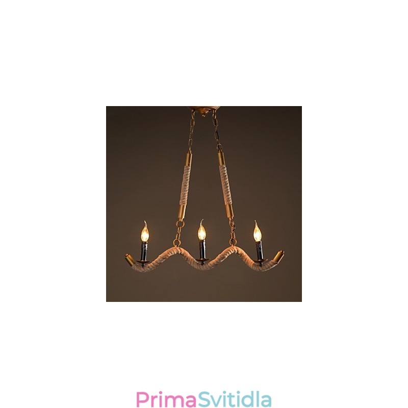 Konopný lustr se svíčkou Vintage přívěsek z tepaného železa Wave Konopný lustr