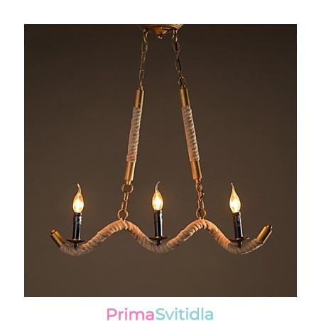 Konopný lustr se svíčkou Vintage přívěsek z tepaného železa Wave Konopný lustr