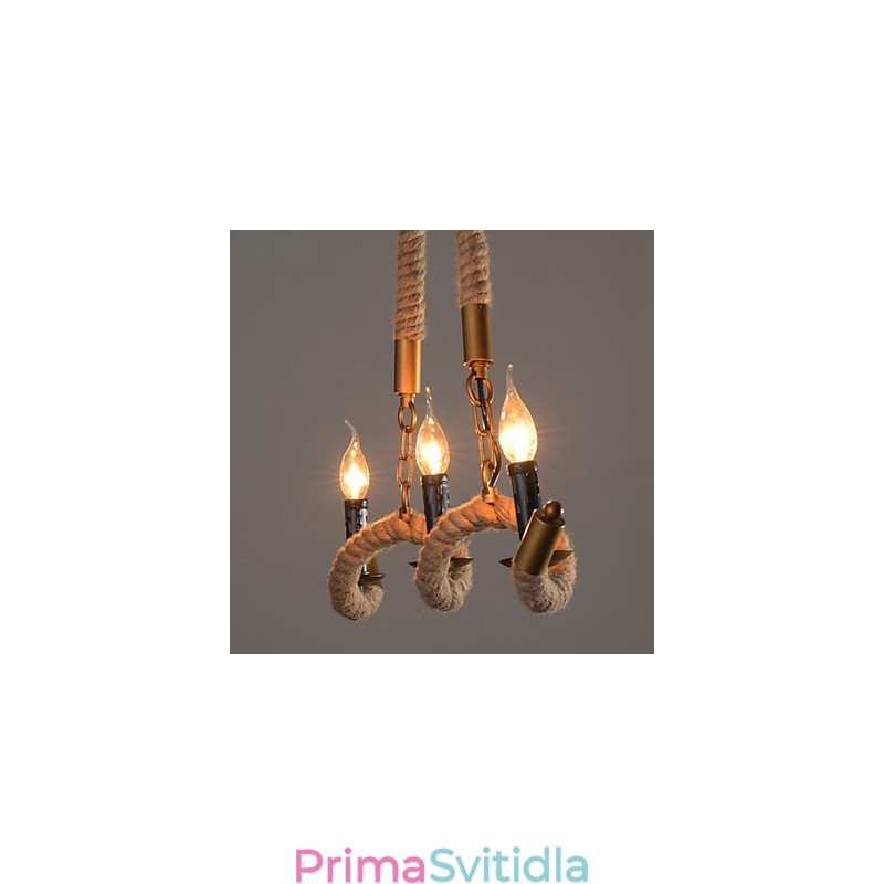 Konopný lustr se svíčkou Vintage přívěsek z tepaného železa Wave Konopný lustr