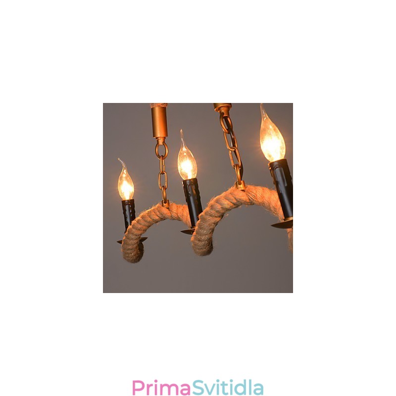 Konopný lustr se svíčkou Vintage přívěsek z tepaného železa Wave Konopný lustr