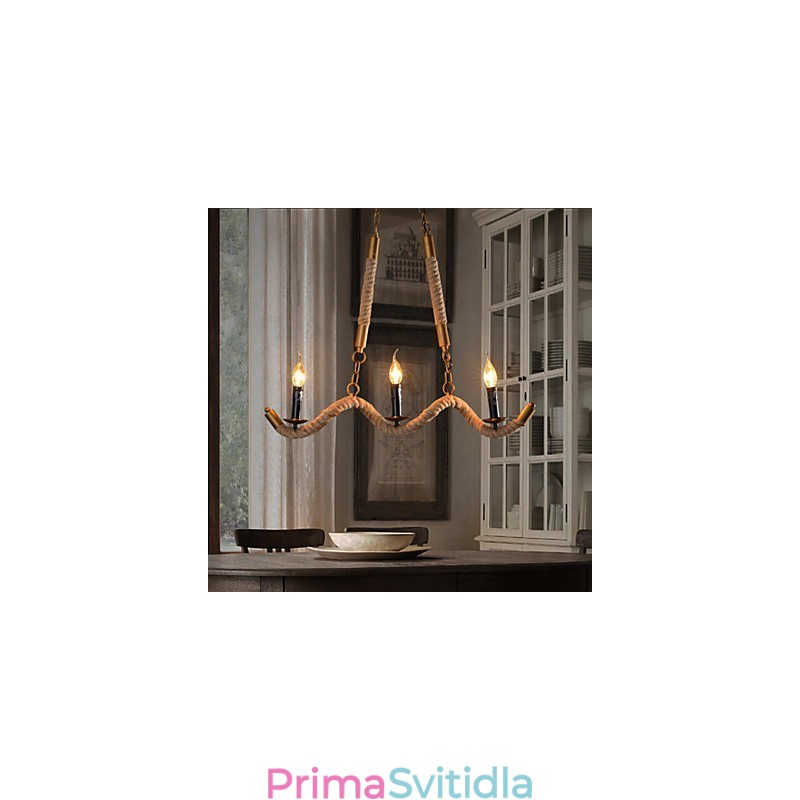 Konopný lustr se svíčkou Vintage přívěsek z tepaného železa Wave Konopný lustr