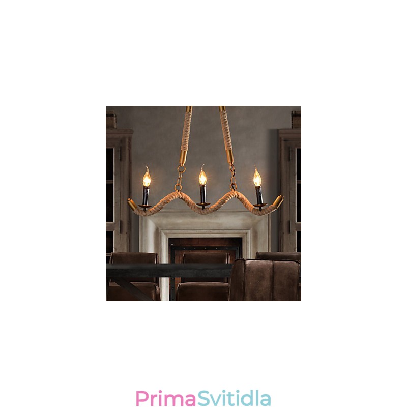 Konopný lustr se svíčkou Vintage přívěsek z tepaného železa Wave Konopný lustr
