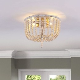 Farmhouse Wood Beaded Lighting Mount Celling Light 3 Light Fix