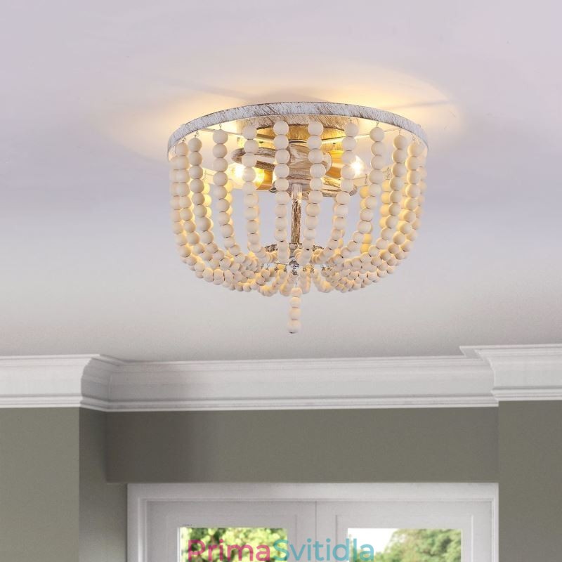 Farmhouse Wood Beaded Lighting Mount Celling Light 3 Light Fix