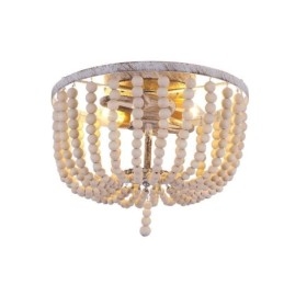Farmhouse Wood Beaded Lighting Mount Celling Light 3 Light Fix