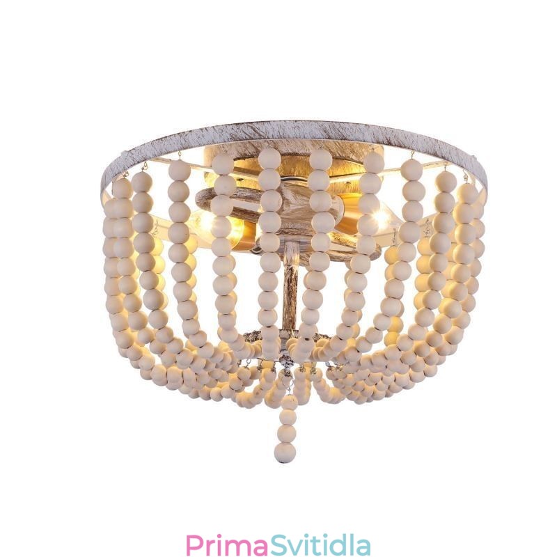 Farmhouse Wood Beaded Lighting Mount Celling Light 3 Light Fix