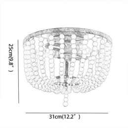 Farmhouse Wood Beaded Lighting Mount Celling Light 3 Light Fix