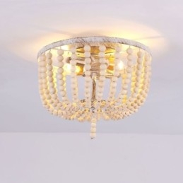 Farmhouse Wood Beaded Lighting Mount Celling Light 3 Light Fix