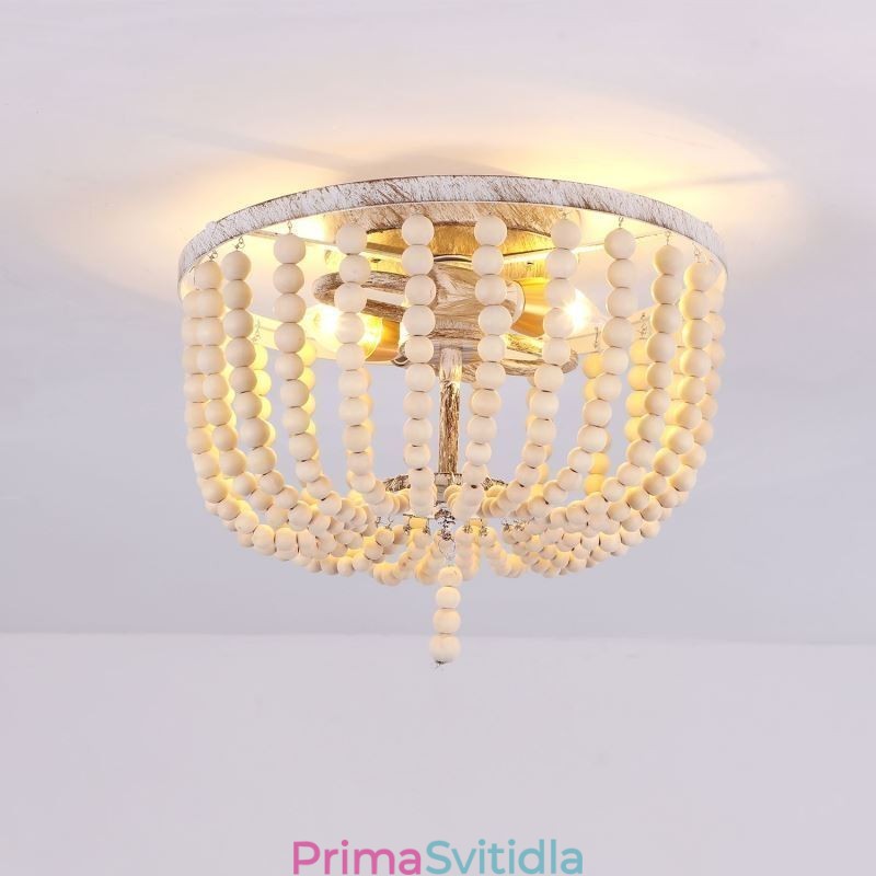 Farmhouse Wood Beaded Lighting Mount Celling Light 3 Light Fix