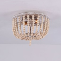 Farmhouse Wood Beaded Lighting Mount Celling Light 3 Light Fix