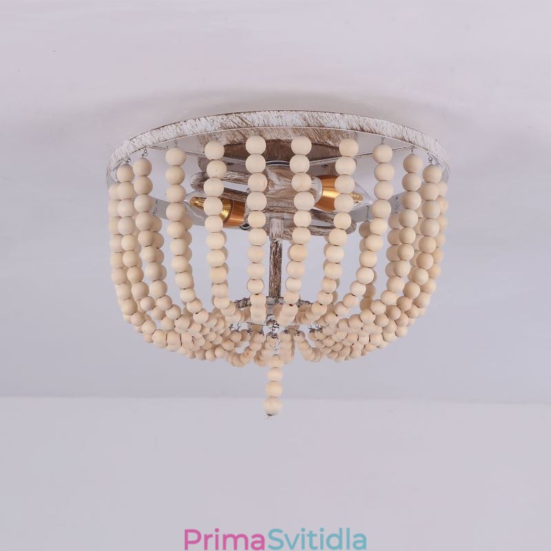 Farmhouse Wood Beaded Lighting Mount Celling Light 3 Light Fix