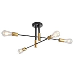 4 světla Černý lustr Sputnik Mid Century Stropní svítidlo pro polozapuštěnou montáž
