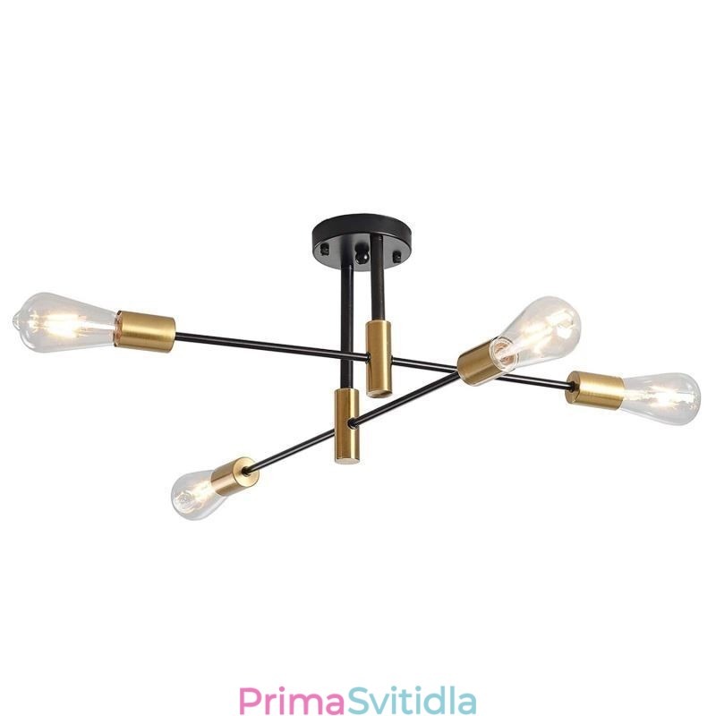 4 světla Černý lustr Sputnik Mid Century Stropní svítidlo pro polozapuštěnou montáž