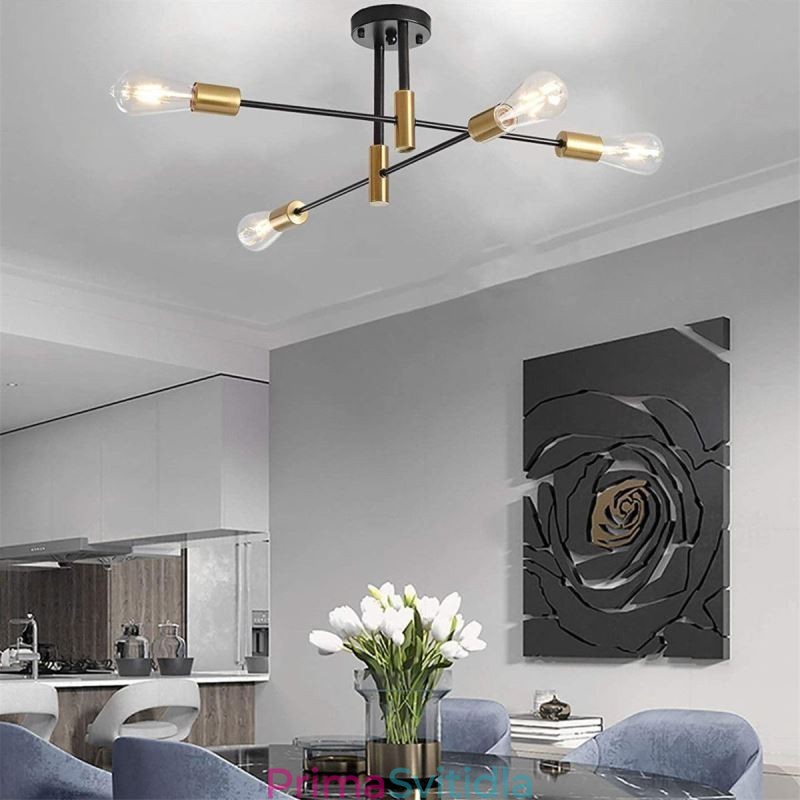 4 světla Černý lustr Sputnik Mid Century Stropní svítidlo pro polozapuštěnou montáž