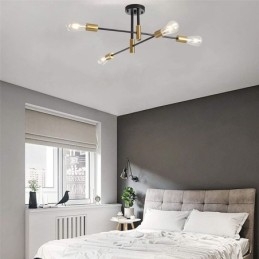 4 světla Černý lustr Sputnik Mid Century Stropní svítidlo pro polozapuštěnou montáž