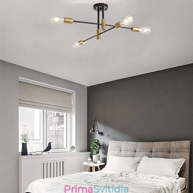 4 světla Černý lustr Sputnik Mid Century Stropní svítidlo pro polozapuštěnou montáž