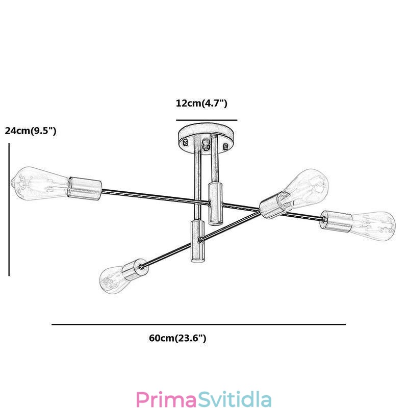 4 světla Černý lustr Sputnik Mid Century Stropní svítidlo pro polozapuštěnou montáž