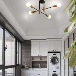 4 světla Černý lustr Sputnik Mid Century Stropní svítidlo pro polozapuštěnou montáž