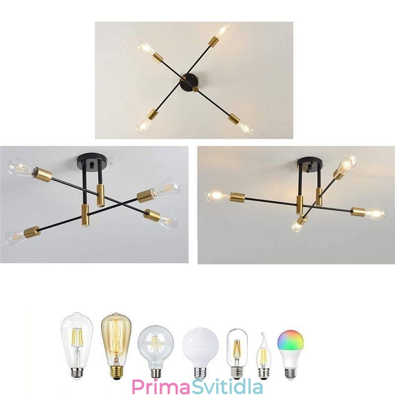 4 světla Černý lustr Sputnik Mid Century Stropní svítidlo pro polozapuštěnou montáž