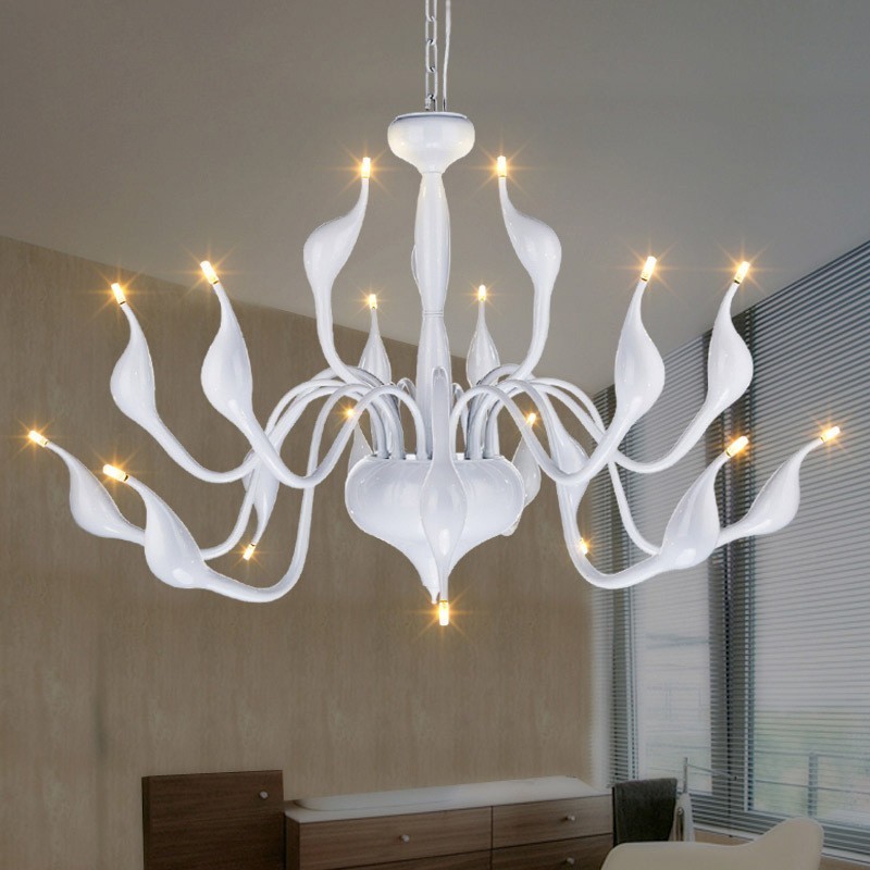 18 světel Stainless Post Modern Swan Lustr Light G4 White Dokončeno