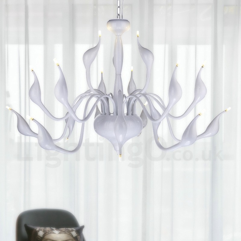 18 světel Stainless Post Modern Swan Lustr Light G4 White Dokončeno