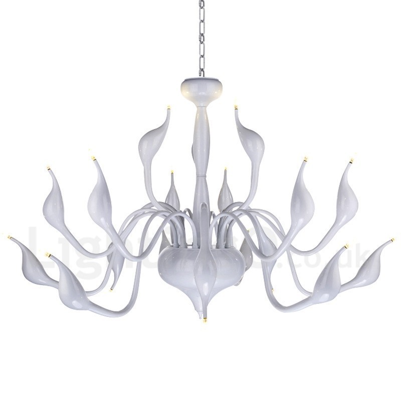 18 světel Stainless Post Modern Swan Lustr Light G4 White Dokončeno