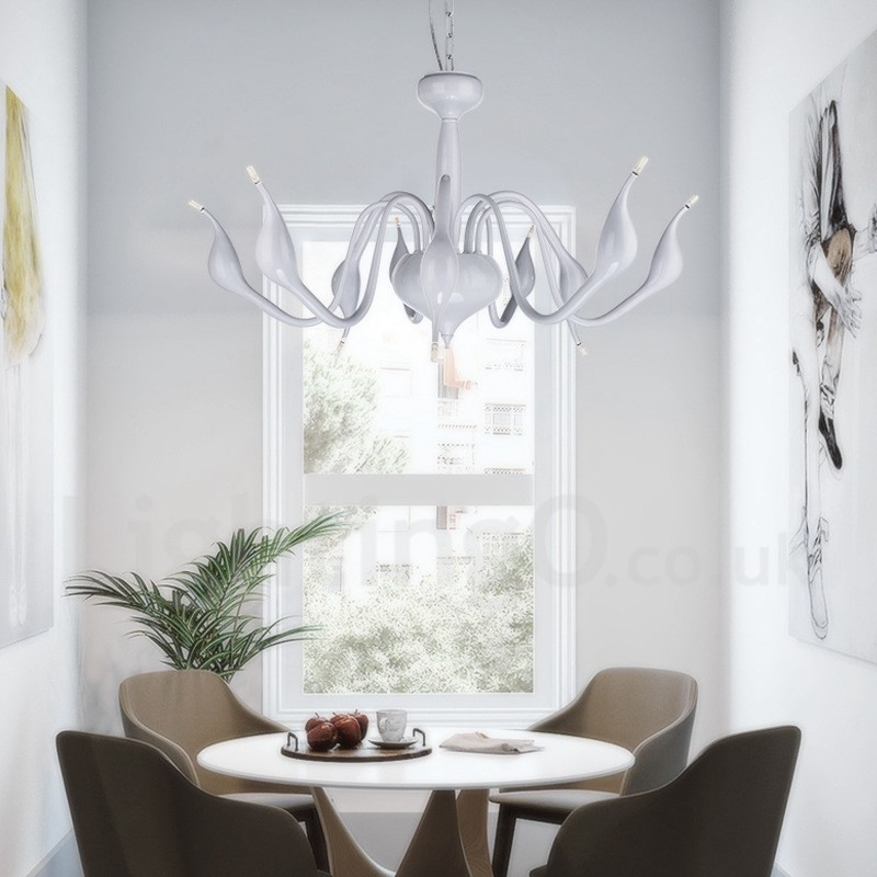18 světel Stainless Post Modern Swan Lustr Light G4 White Dokončeno