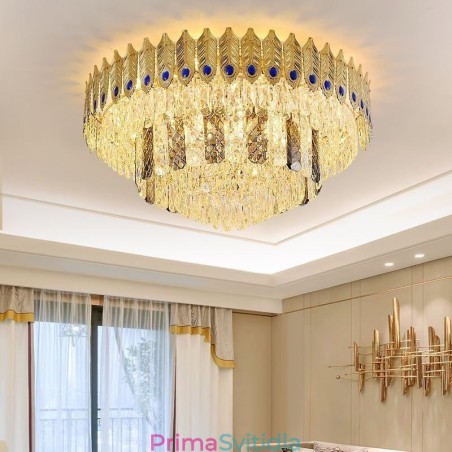 Křišťálově zapuštěné kulaté galvanizované stropní svítidlo Phoenix Tail Gold, luxusní dekorativní stropní Křišťálově zapuštěné kulaté galvanizované stropní svítidlo Phoenix Tail Gold, luxusní dekorativní stropní