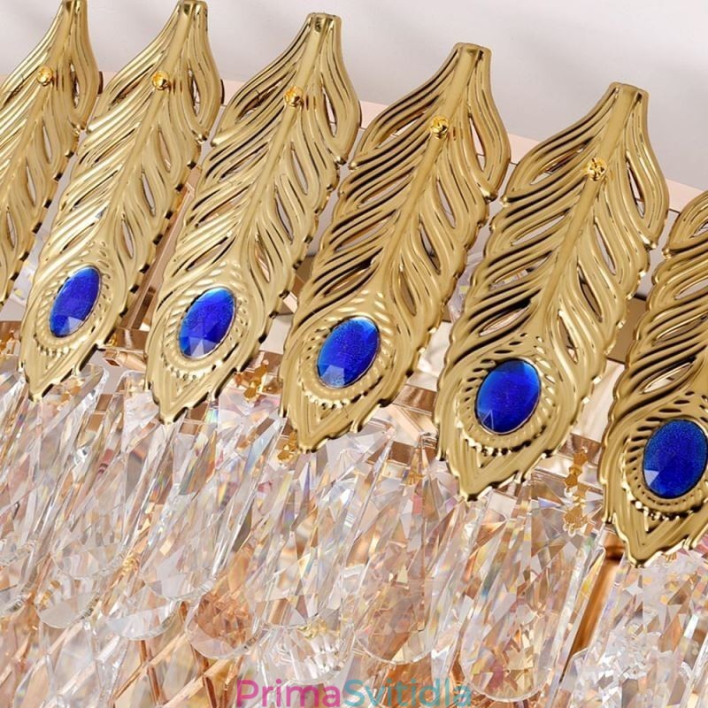 Křišťálově zapuštěné kulaté galvanizované stropní svítidlo Phoenix Tail Gold, luxusní dekorativní stropní