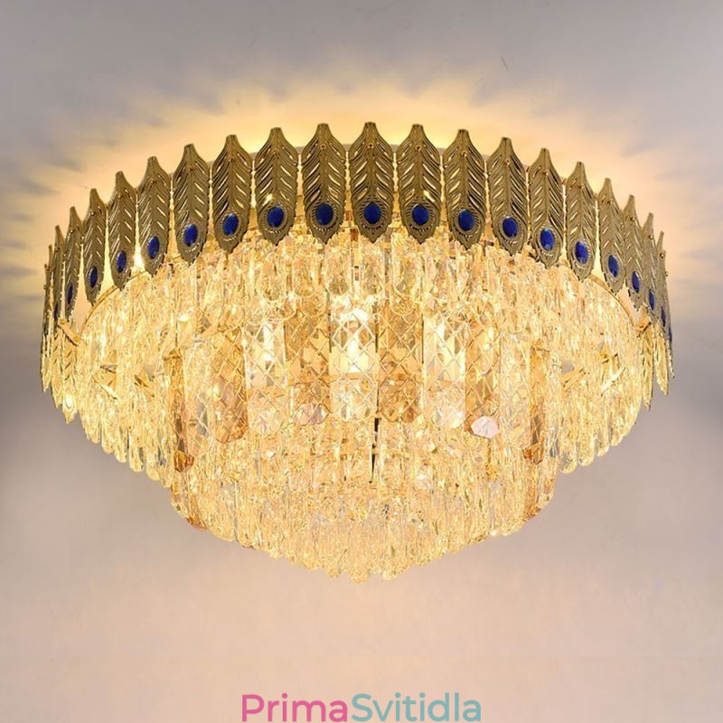 Křišťálově zapuštěné kulaté galvanizované stropní svítidlo Phoenix Tail Gold, luxusní dekorativní stropní