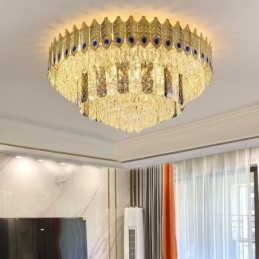 Křišťálově zapuštěné kulaté galvanizované stropní svítidlo Phoenix Tail Gold, luxusní dekorativní stropní