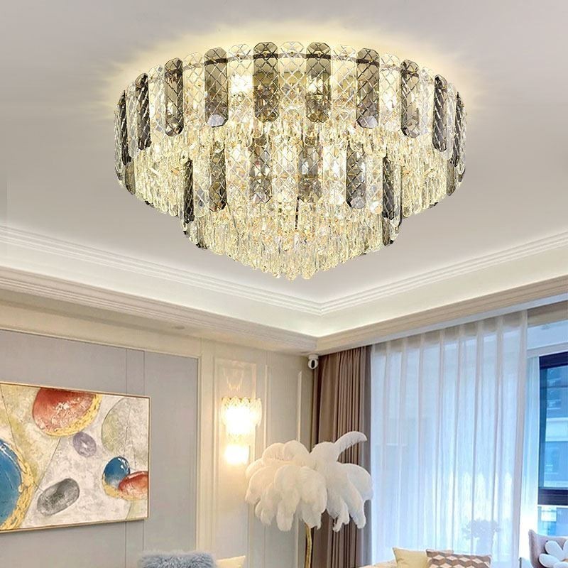 Křišťálové zapuštěné dvouvrstvé kulaté luxusní dekorativní stropní svítidlo 80 cm