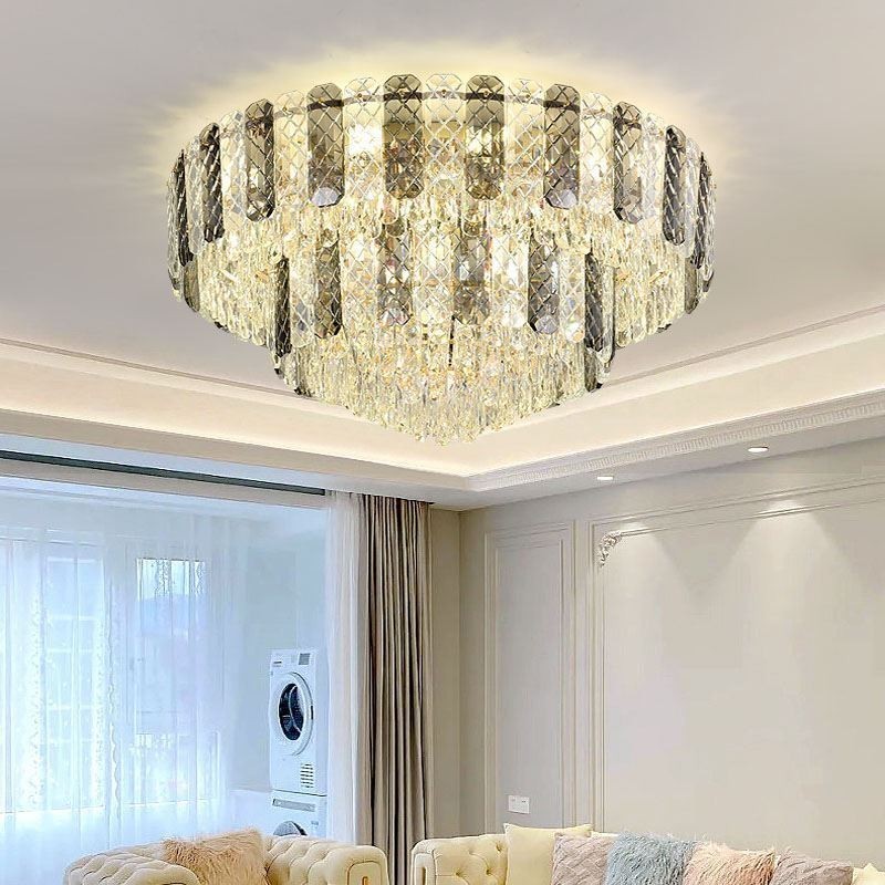 Křišťálové zapuštěné dvouvrstvé kulaté luxusní dekorativní stropní svítidlo 80 cm
