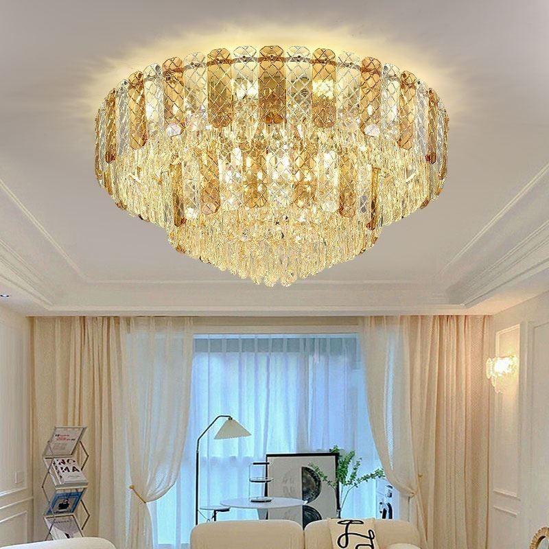 Křišťálové zapuštěné dvouvrstvé kulaté luxusní dekorativní stropní svítidlo 80 cm