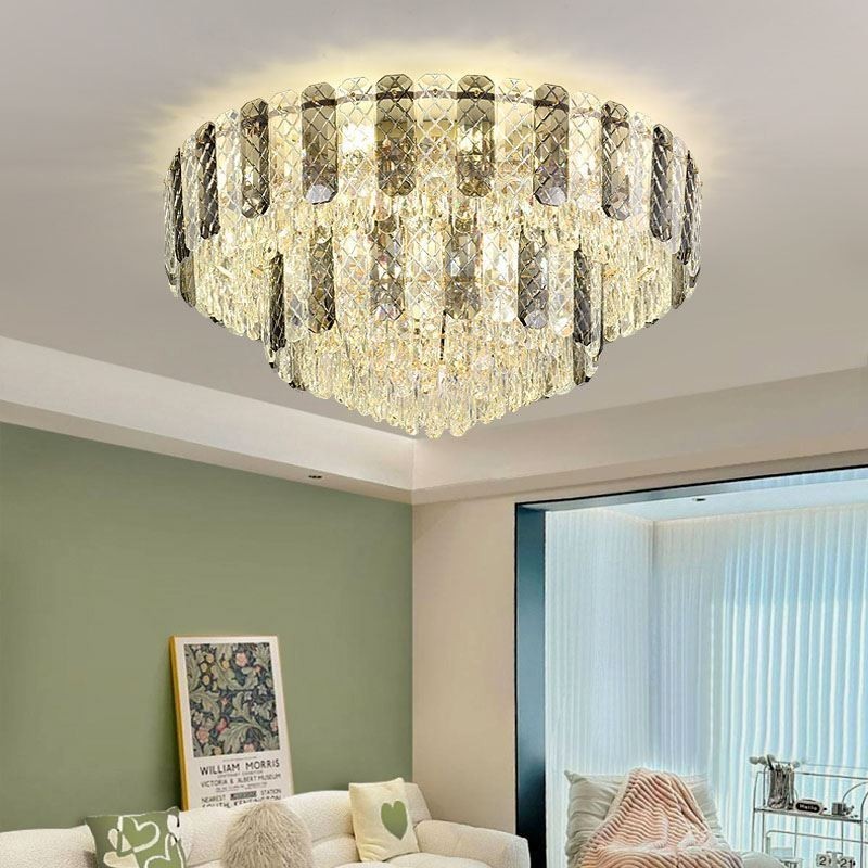 Křišťálové zapuštěné dvouvrstvé kulaté luxusní dekorativní stropní svítidlo 80 cm