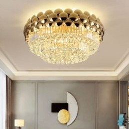 Křišťálové zapuštěné kulaté galvanicky pokovené zlaté luxusní dekorativní stropní svítidlo 80 cm