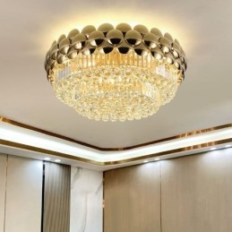 Křišťálové zapuštěné kulaté galvanicky pokovené zlaté luxusní dekorativní stropní svítidlo 80 cm