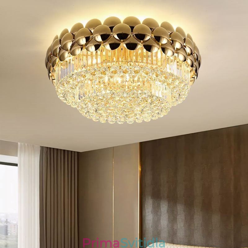 Křišťálové zapuštěné kulaté galvanicky pokovené zlaté luxusní dekorativní stropní svítidlo 80 cm